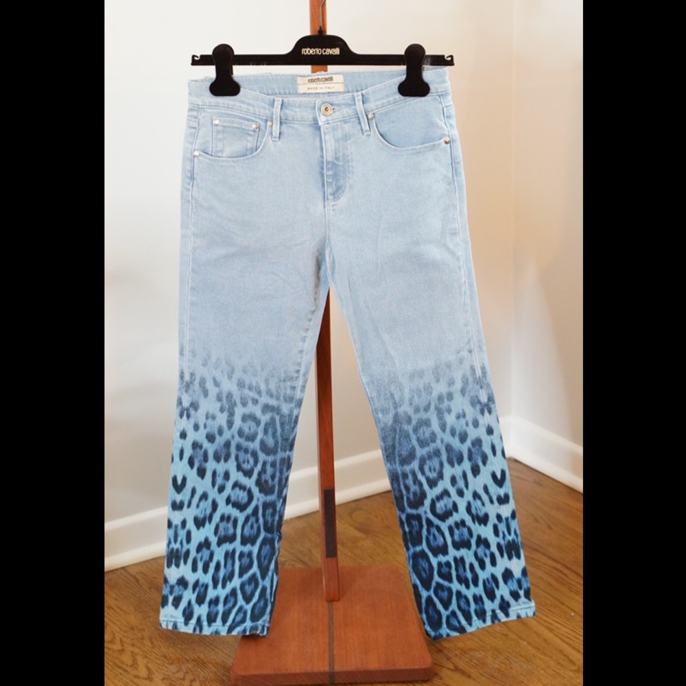 Roberto Cavalli Leopard Print Denim